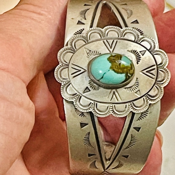 VTG Old Pawn Navajo Native American Sterling Turquoise Cuff Bracelet Sz 6.5 - Picture 6 of 13